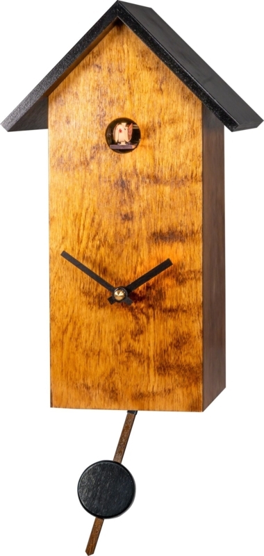 Cuckoo Clock Honey Brown Wood Grain Gable Roof Numberless Dial