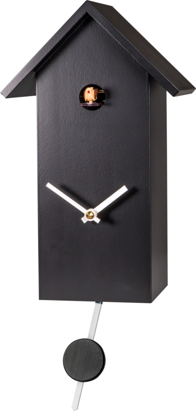 Cuckoo Clock Minimalist House Shaped Matte Black Disk Pendulum