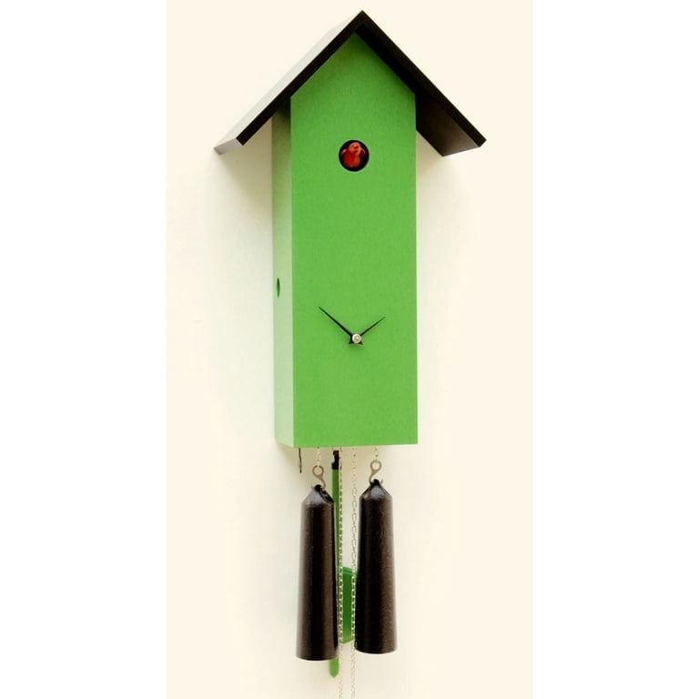 Cuckoo Clock Minimalist Lime Green Gabled Roof Weighted Chains