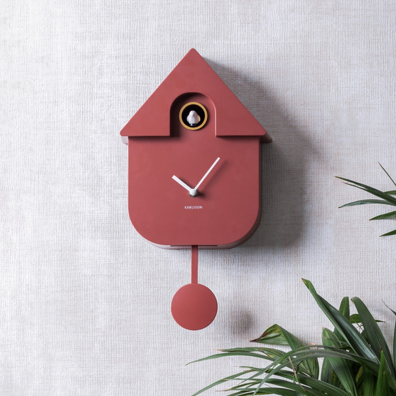 Cuckoo Clock Red Ochre Finish House Shape Rounded Bottom