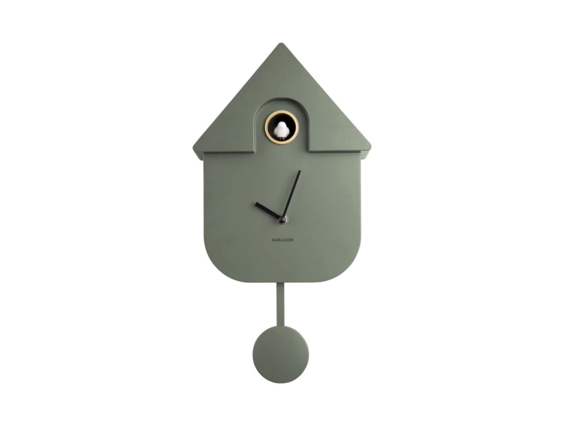 Cuckoo Clock Sage Green Finish House Silhouette Rounded Bottom