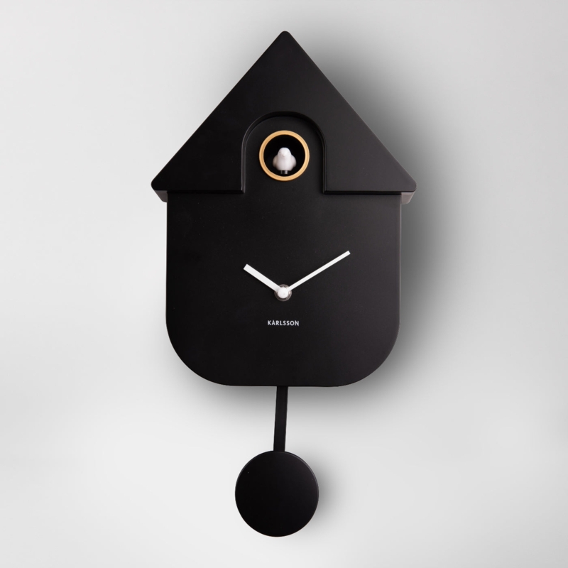 Cuckoo Clock Scandi Style Matte Black House Silhouette Rounded Base