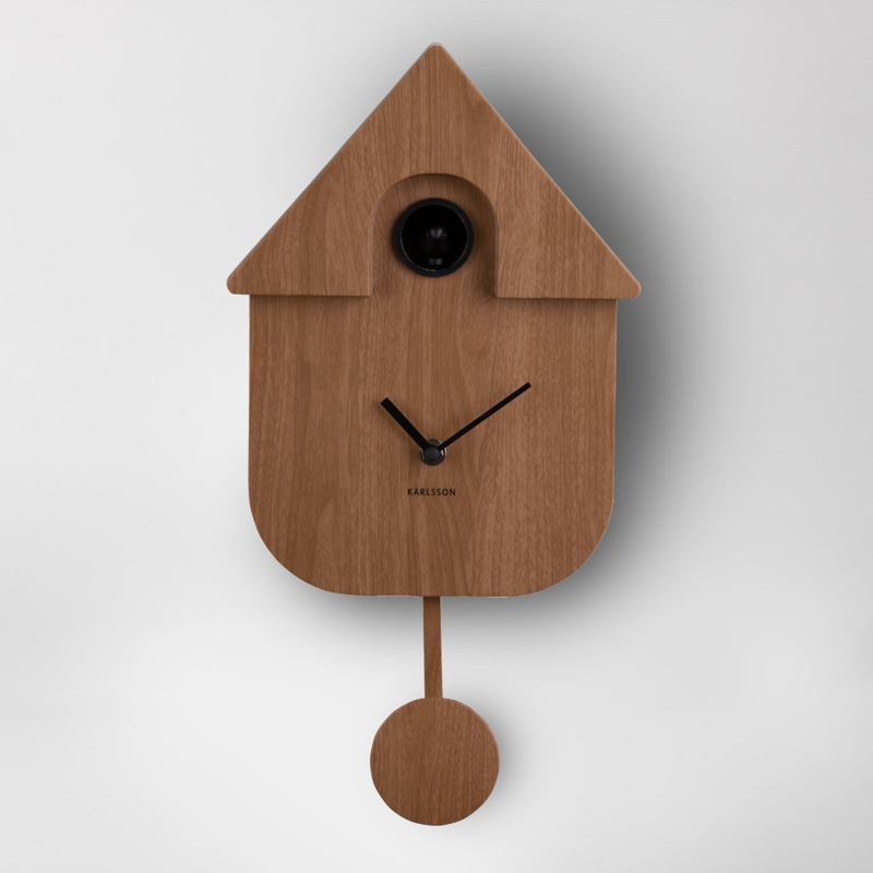 Cuckoo Clock Scandinavian Walnut Brown Vertical Grain House