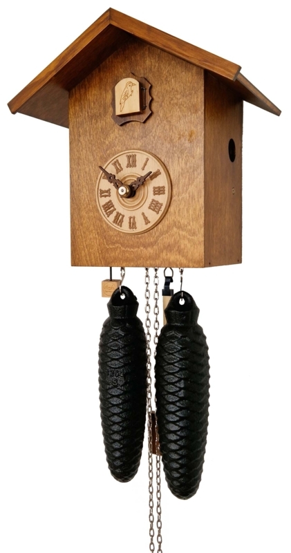 Cuckoo Clock Walnut Brown Pine Cone Weights Roman Numeral Dial