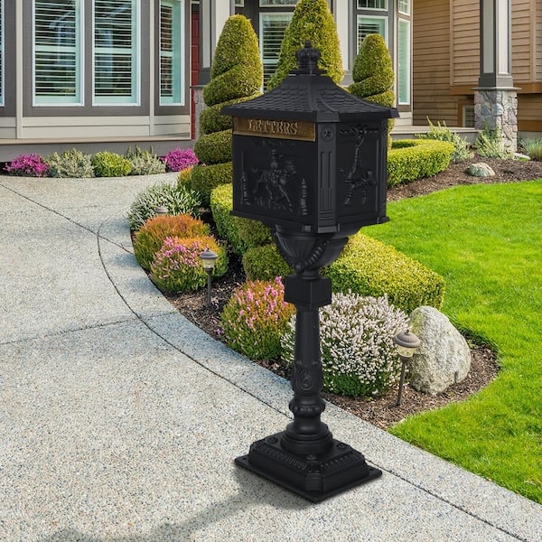 Curbside Mailbox Gabled Roof Relief Carving Letters Plaque Antique