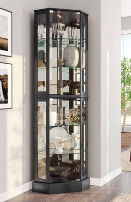 Curio Cabinet with Hexagonal Shape and Solid Plinth Base