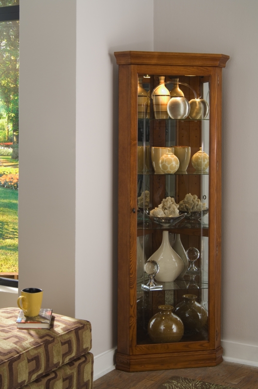 Curio Cabinet with Mirrored Back and Interior Lighting Golden Oak