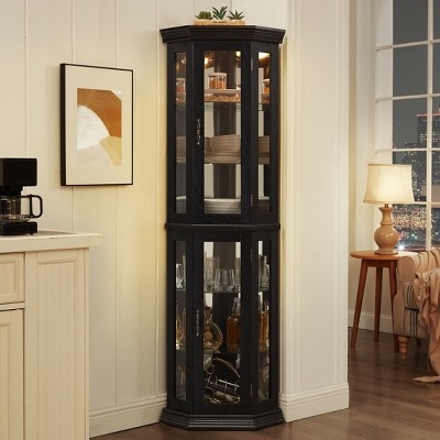 Curio Cabinet with Octagonal Footprint and Slim Vertical Pulls