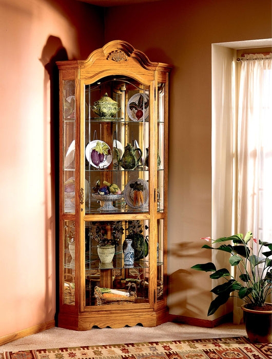 Curio Cabinet with Shell Carving Pediment and Mirrored Back