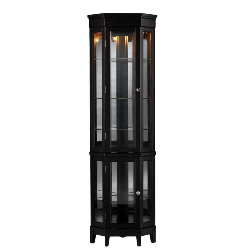 Curio Cabinet with Tapered Legs and Two Door Access, Transitional Style