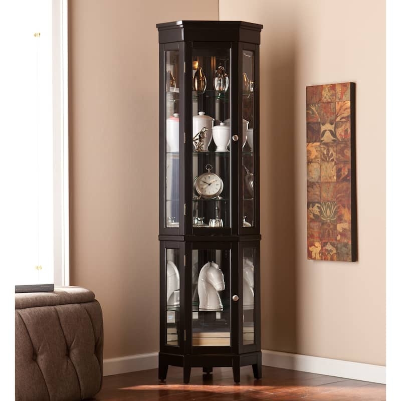 Curio Cabinet with Triangular Footprint and Split Glass Doors