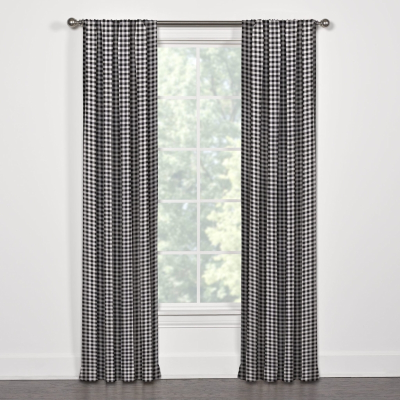 Curtain Pair 1.5 Inch Gingham Plaid Gathered Rod Pocket Full Length