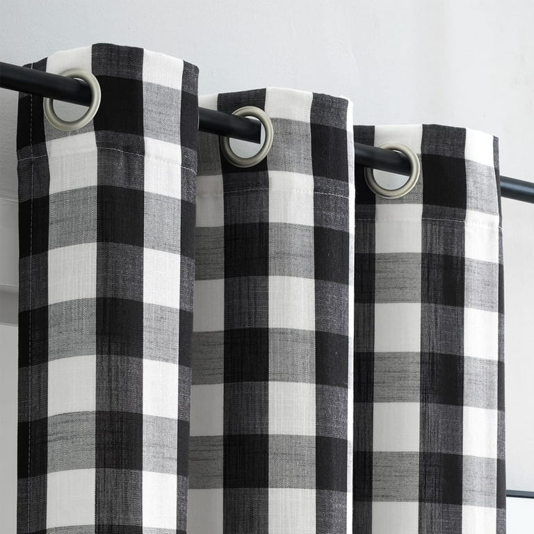 Curtain Panel Grommet Top Buffalo Check Plaid Semi-Sheer Farmhouse