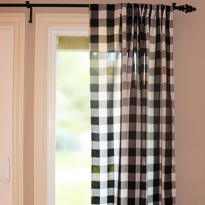Curtain Panel Semi-Sheer Buffalo Plaid Gathered Rod Pocket Rustic
