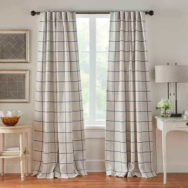 Curtain Panels Windowpane Plaid Blackout Lining Charcoal Grid
