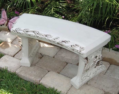 Curved Concrete Bench Vine Relief Carving Botanical Stone