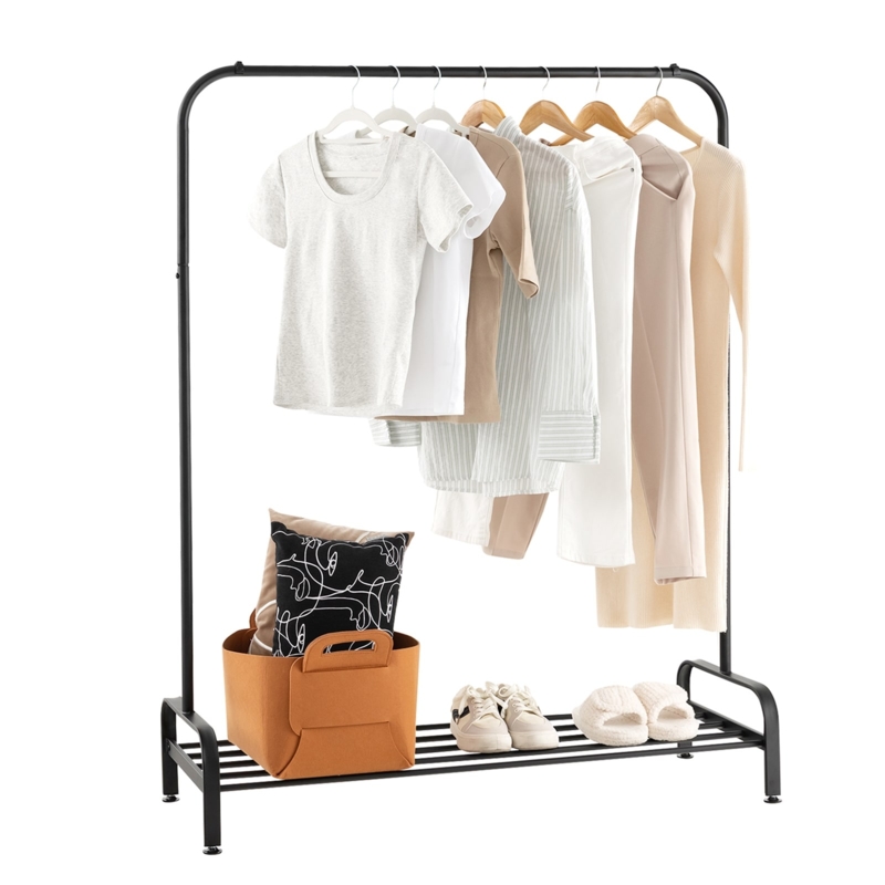 Curved Frame Garment Rack Matte Black with Slatted Shelf