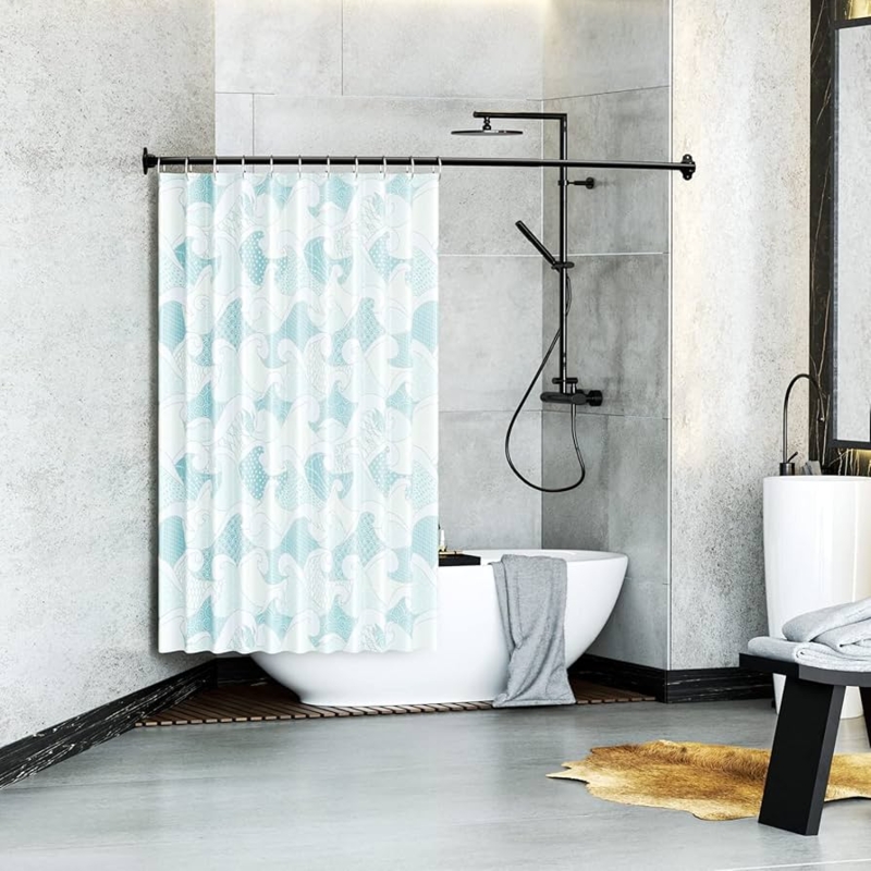 Curved Shower Rod Matte Black Extra Wide Adjustable Wall Mount
