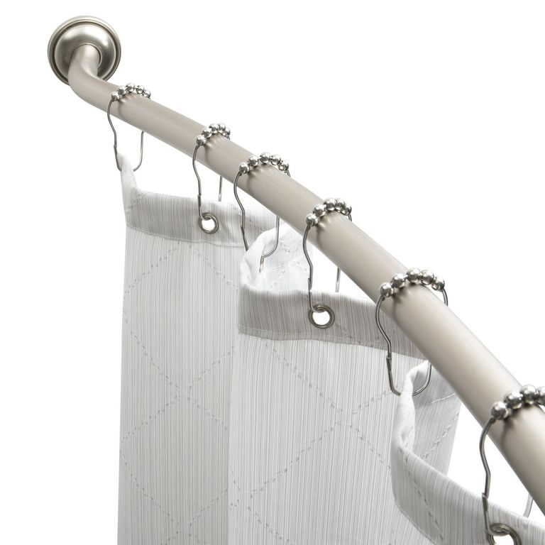 Curved Shower Rod Satin Nickel Adjustable Rollerball Hooks Design