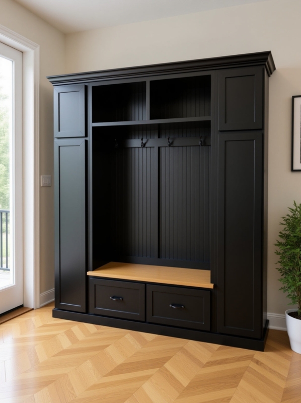 Custom Hall Tree with Dual Storage Drawers and Contrasting Oak Bench