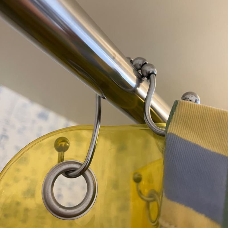 Cylindrical Shower Rod Polished Silver Double Sided Hooks Roller Ball