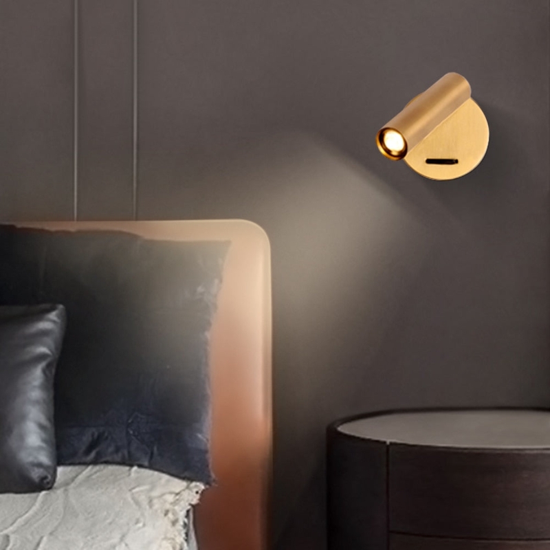 Cylindrical Wall Sconce: Brushed Gold Toned Adjustable Head