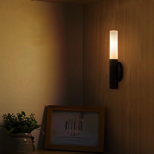 Cylindrical Wall Sconce with Magnetic Base, Cord-Free for Wood Walls