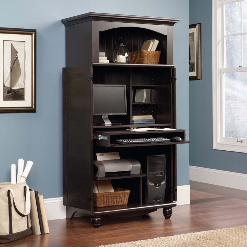 Dark Espresso Computer Armoire featuring Traditional Bun Feet