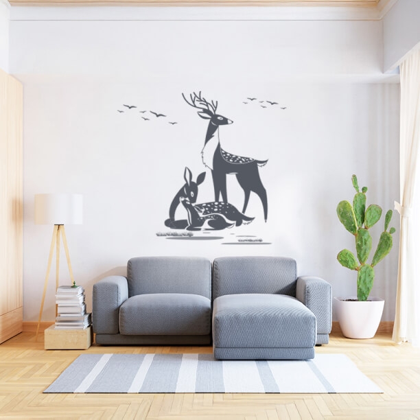 Dark Gray Deer Silhouette Wall Decal, Modern Nature Art
