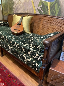 Daybed Emerald Damask Velvet Woven Cane Frame Bolster Pillows