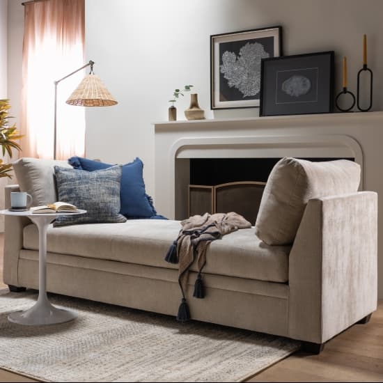 Daybed in Warm Cream Upholstery with Dual Side Bolsters, Transitional Style