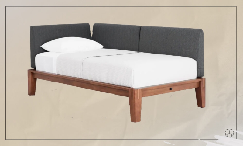 Daybed with L Shaped Backrest and Tapered Legs, Mid Century Wood Frame