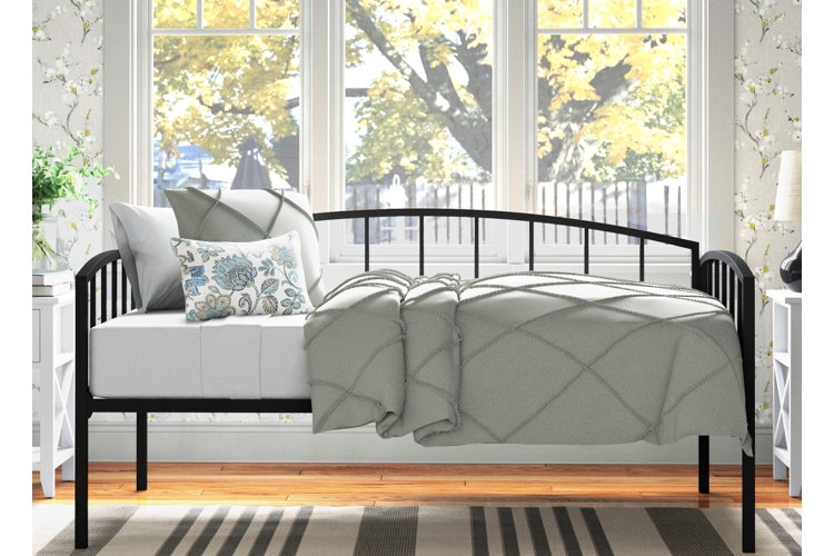 Daybed with Matte Black Slatted Frame and Curved Back, Transitional Styling
