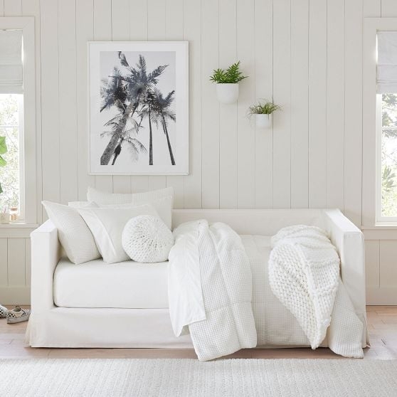 Daybed with Slipcovered Base, Monochromatic White Coastal Modern Styling