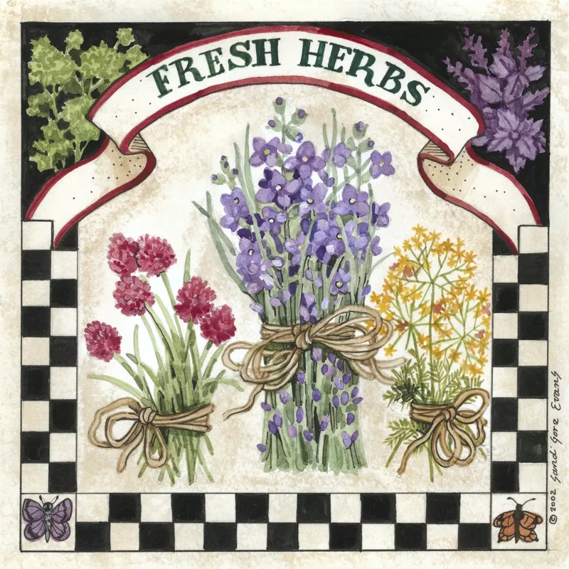 Decorative Accent Tile - Fresh Herbs - Kitchen Kitchen Tile - Sandi Gore  Evans - 4-1-4-x-4-1-4-ceramic-accent-tile
