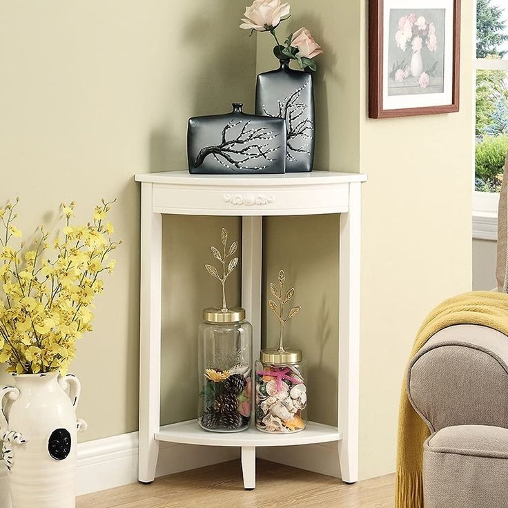 Decorative Molding Corner Table with Curved Front and Two Tiers