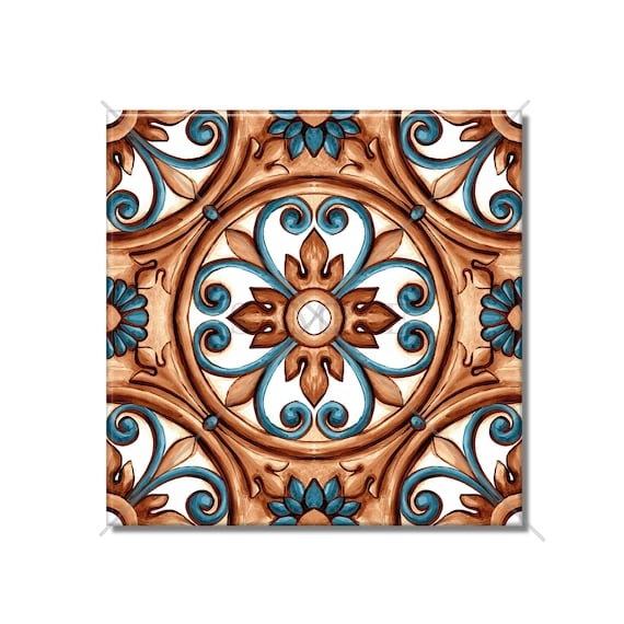 Decorative Tile Copper Teal Palette Intricate Scrollwork Patina Effect