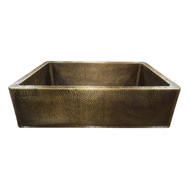 Deep Antique Brass Apron Front Sink, Single Bowl Hammered Texture