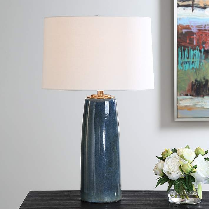 Deep Blue Submerged Glaze Table Lamp, Tapered Base