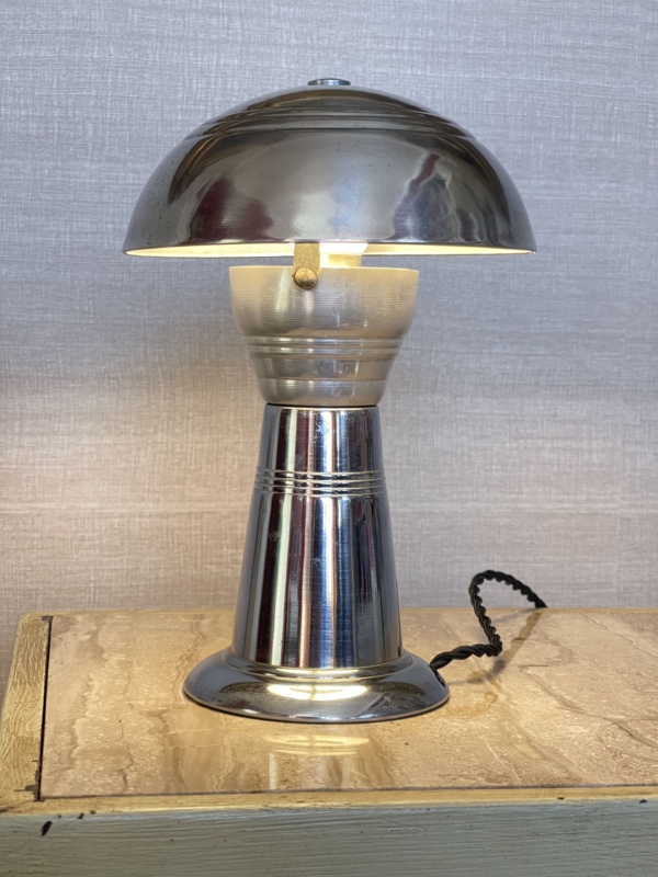 Desk Lamp Art Deco Polished Chrome Mushroom Stepped Base