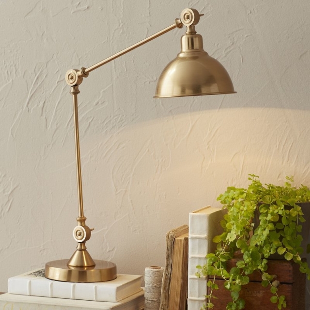 Desk Lamp Brushed Brass Adjustable Swing Arm Dome Shade Pivot Joints