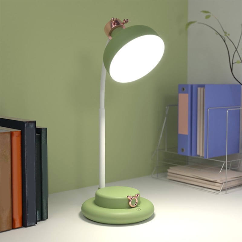Desk Lamp Sage Green Finish Antler Accents Rose Gold Cordless
