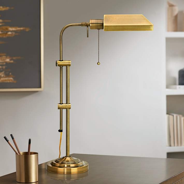 Desk Lamp Telescoping Pharmacy Shade Pull Chain Rectangular Base