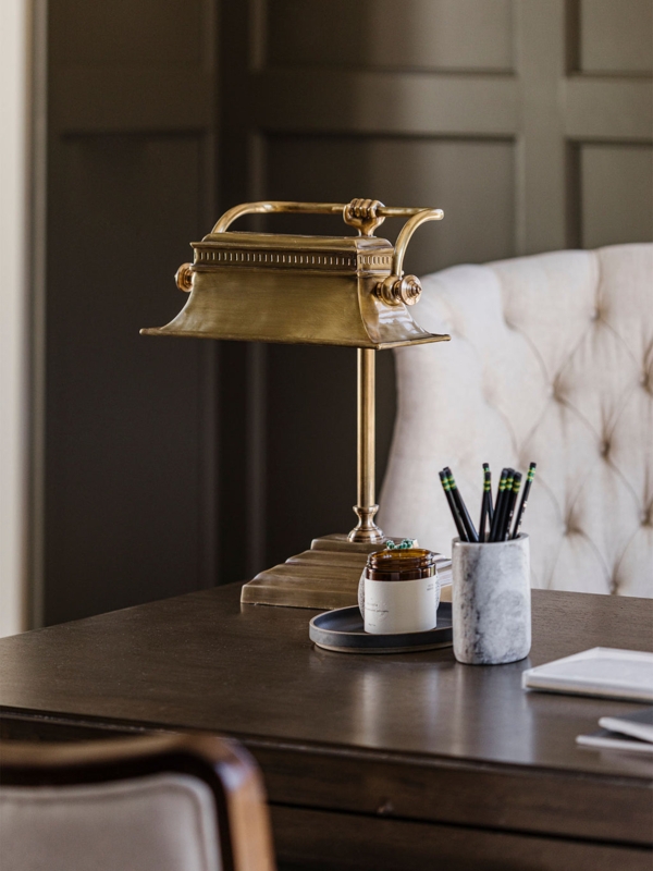 Desk Lamp: Traditional Banker Style with Decorative Hand Handle