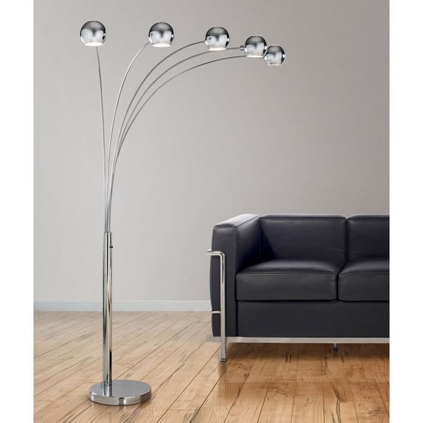Dimmable 5-Light Arc Floor Lamp with Chrome Orb Shades