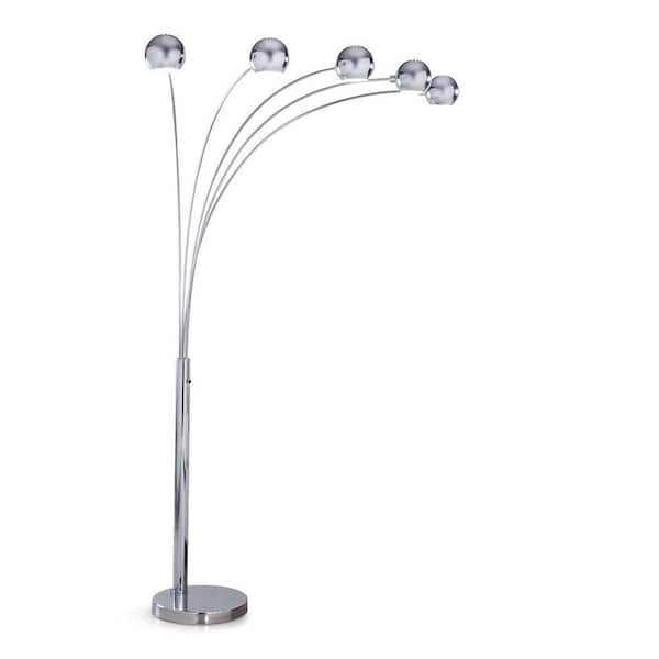 Dimmable Chrome Arc Floor Lamp with Five Orb Shades