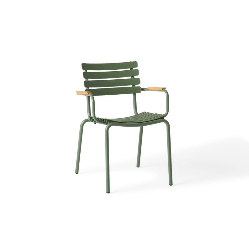 Dining Armchair Olive Green Slatted with Bamboo Armrest Accents