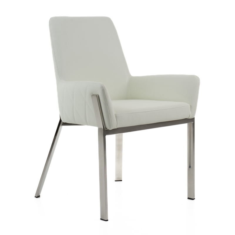 Dining Armchair with Diamond Quilted Stitching and Brushed Metal Legs