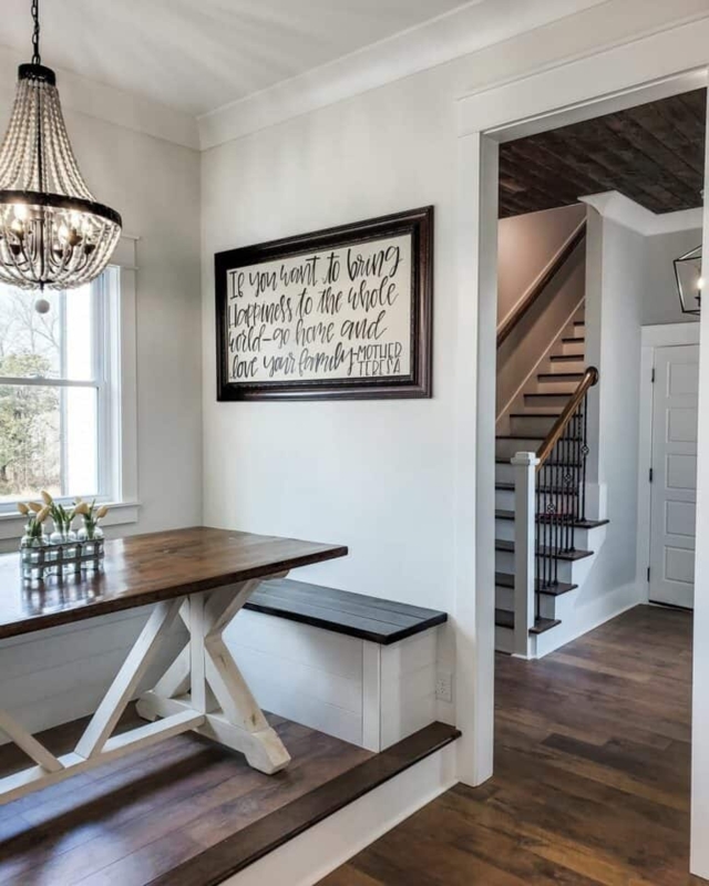 Dining Bench with Beaded Lighting and Shiplap Base Detail