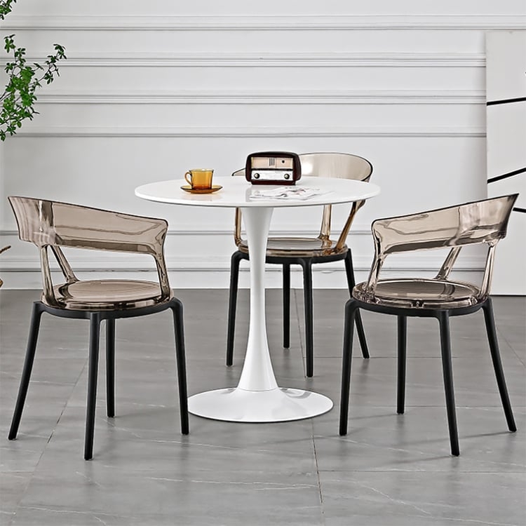 Dining Chair Amber Translucent Wrap Around Arms Matte Black Legs